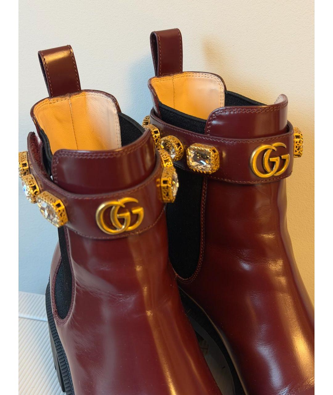GUCCI Бордовые кожаные полусапоги, фото 6
