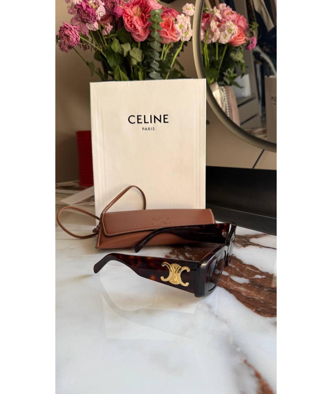 CELINE Коричневые пластиковые солнцезащитные очки, фото 6