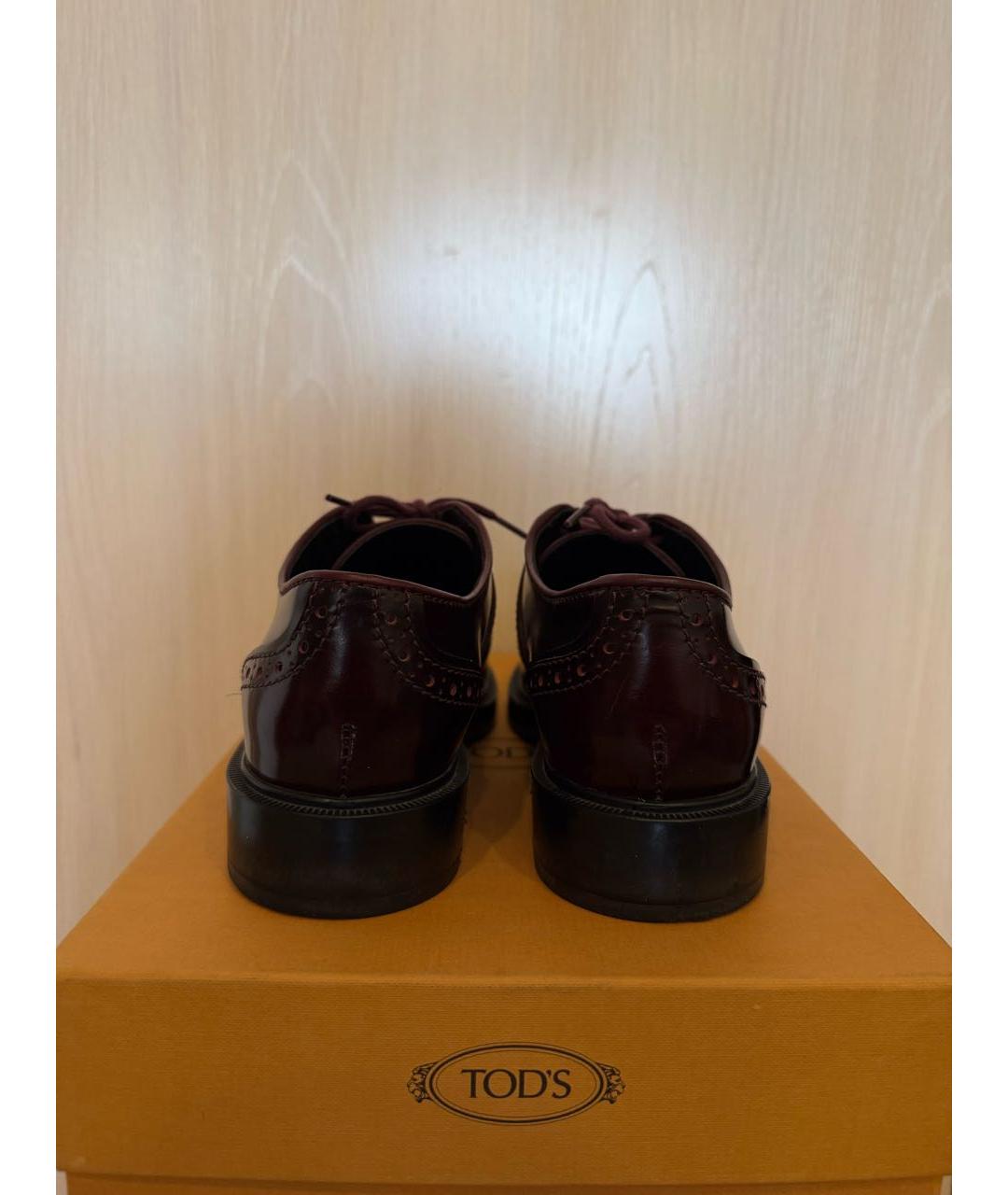 TOD'S Бордовые кожаные брогги и оксфорды, фото 4