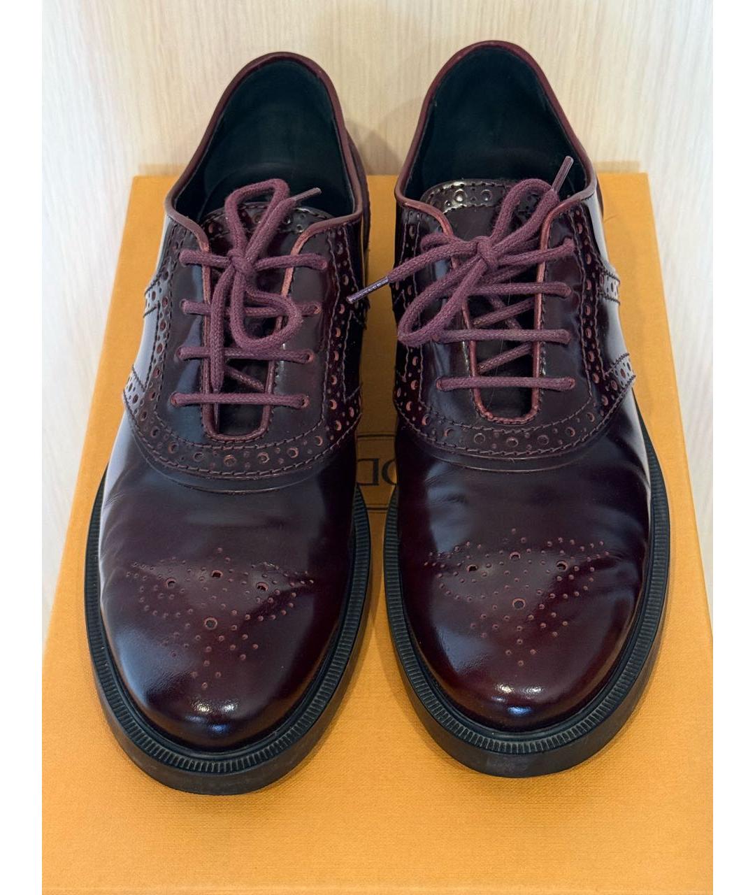 TOD'S Бордовые кожаные брогги и оксфорды, фото 2