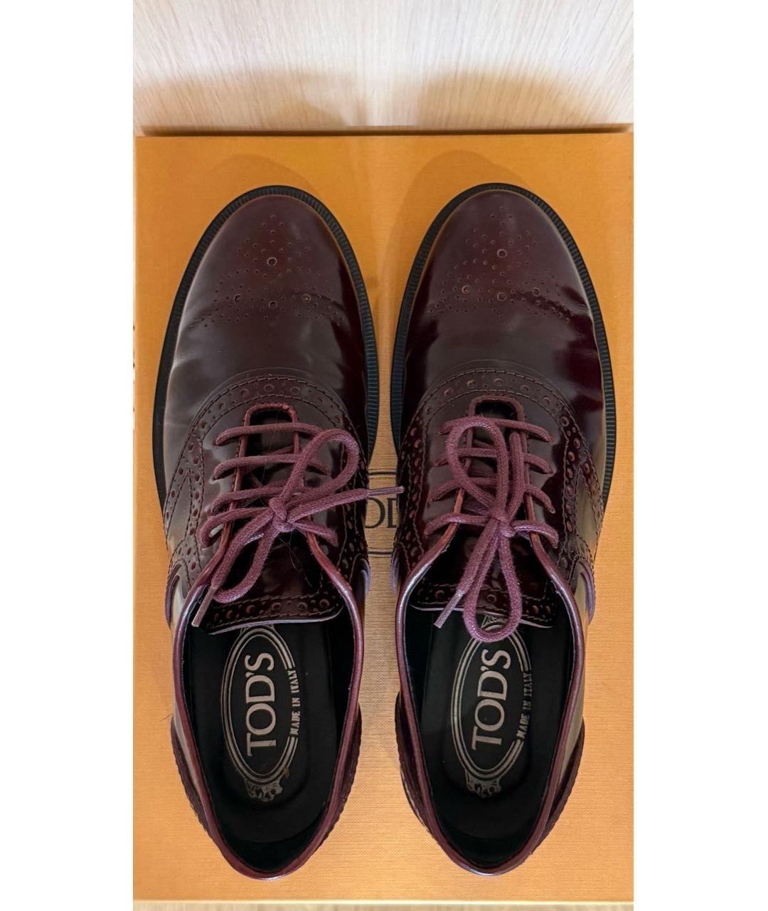 TOD'S Бордовые кожаные брогги и оксфорды, фото 3