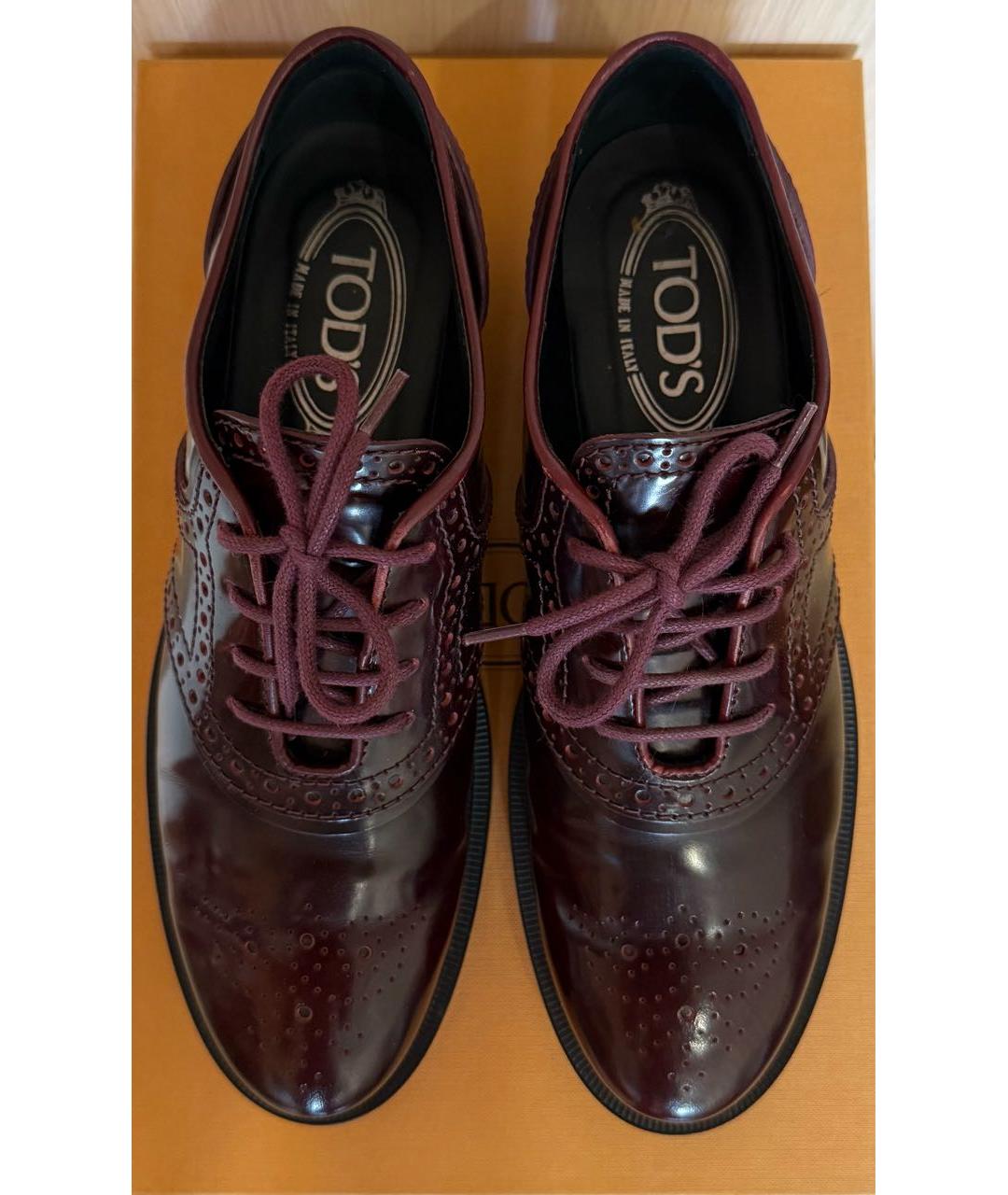 TOD'S Бордовые кожаные брогги и оксфорды, фото 5