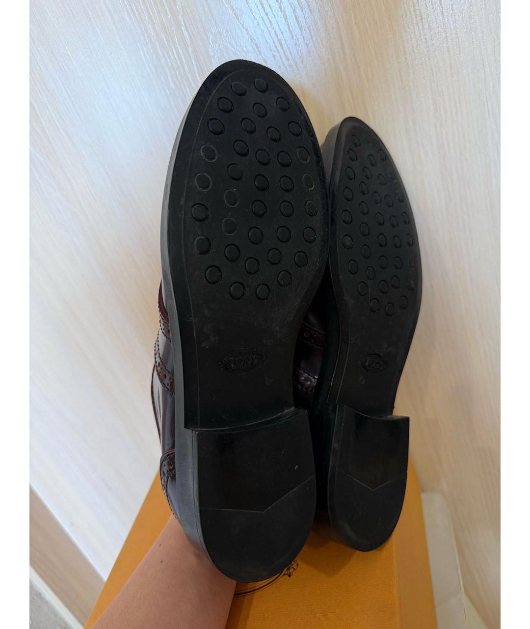 TOD'S Бордовые кожаные брогги и оксфорды, фото 6