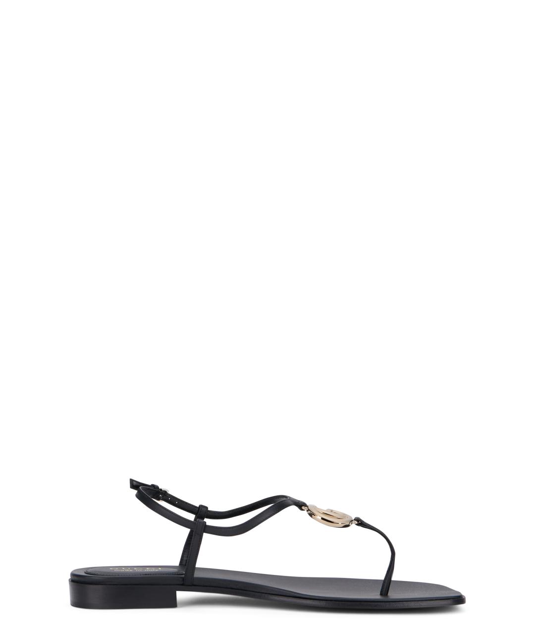GUCCI Черные кожаные босоножки, фото 1