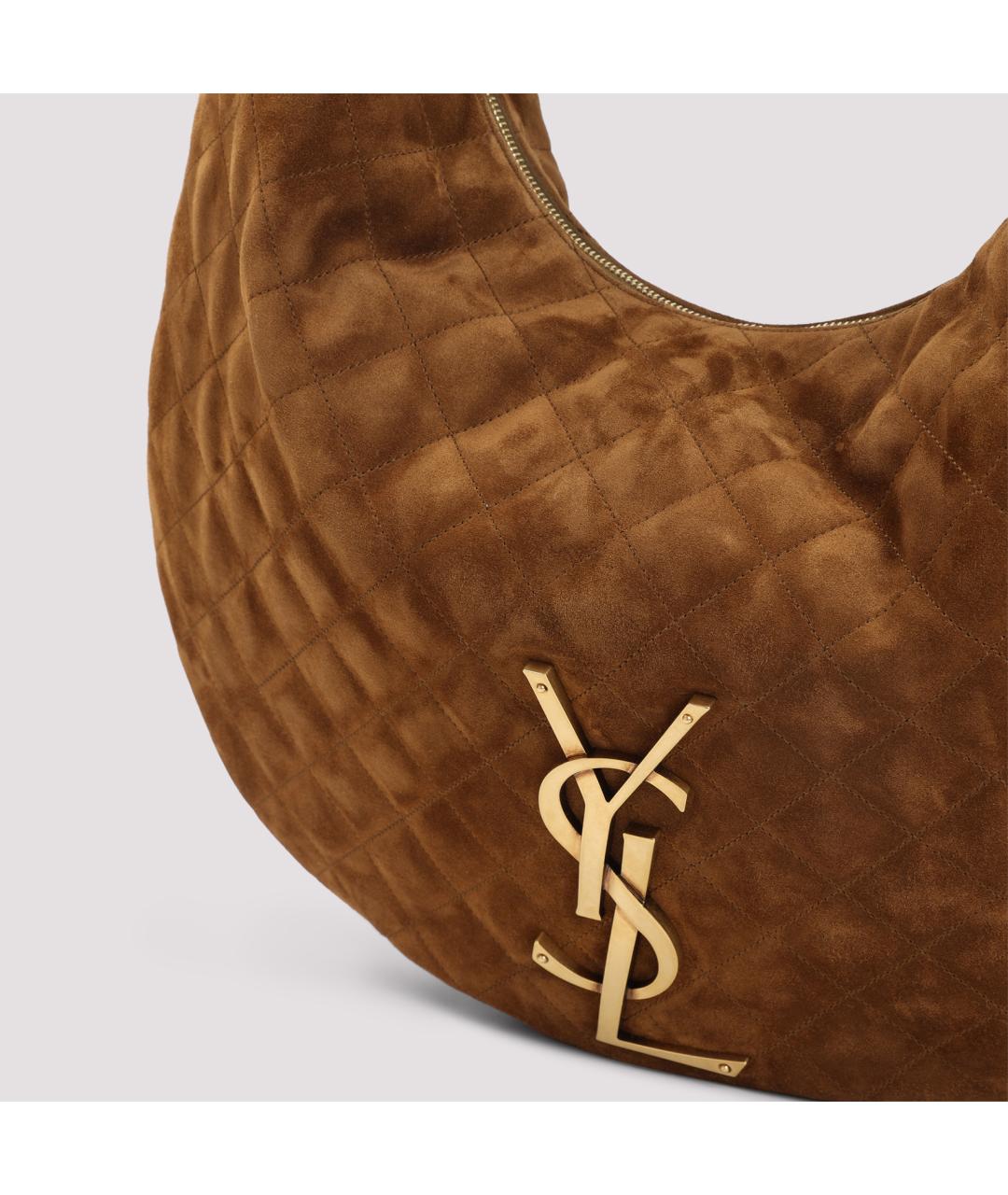 SAINT LAURENT Коричневая замшевая сумка с короткими ручками, фото 3