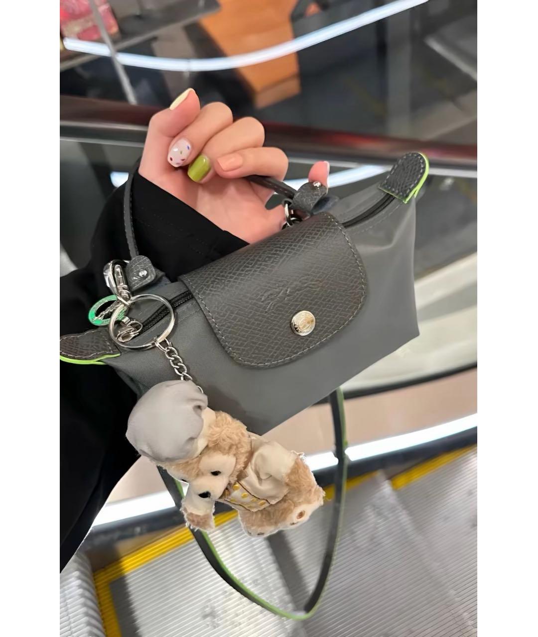 LONGCHAMP Антрацитовая хлопковая сумка с короткими ручками, фото 6