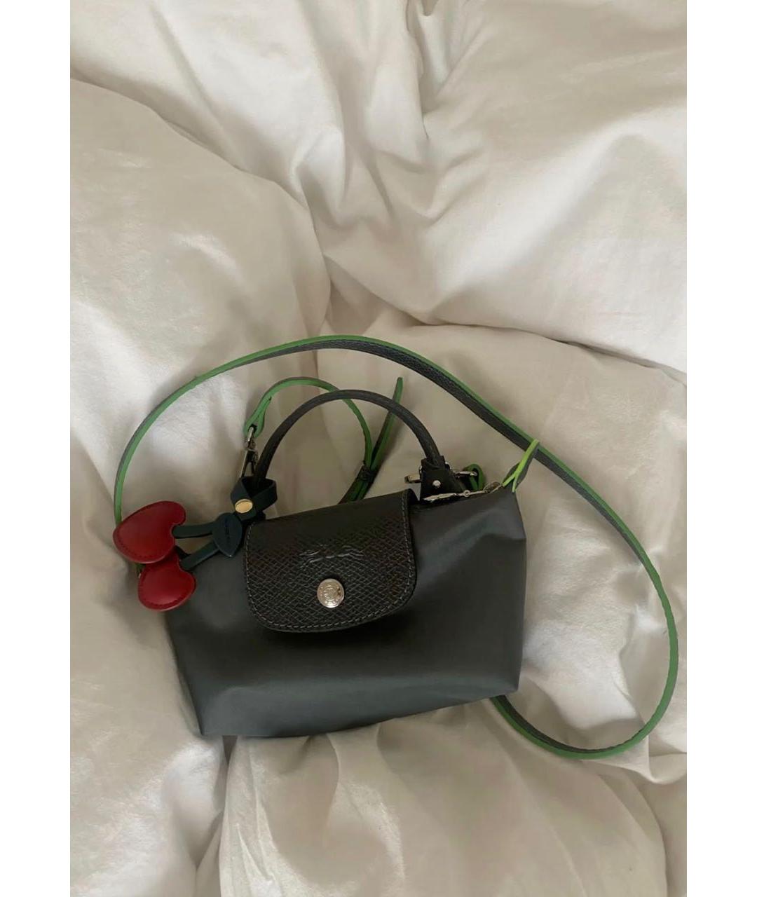 LONGCHAMP Антрацитовая хлопковая сумка с короткими ручками, фото 5