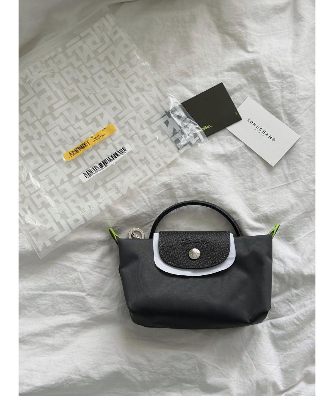 LONGCHAMP Антрацитовая хлопковая сумка с короткими ручками, фото 4