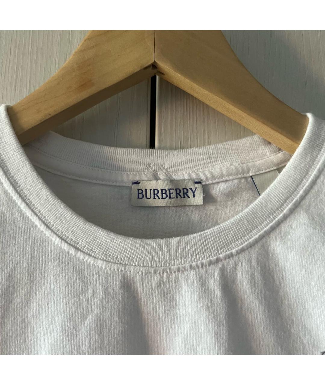 BURBERRY Белая хлопковая футболка, фото 4