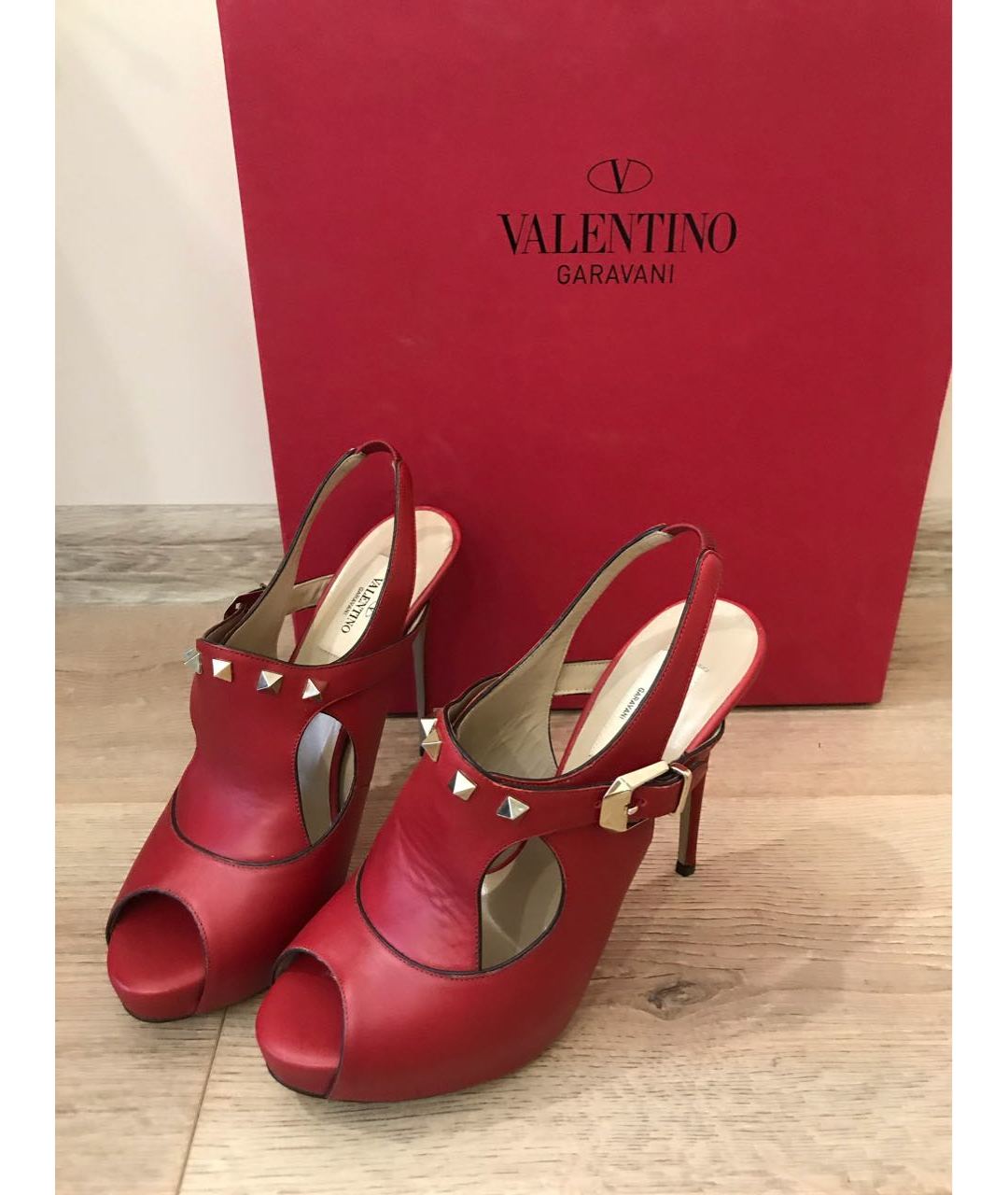 VALENTINO Красные кожаные босоножки, фото 5