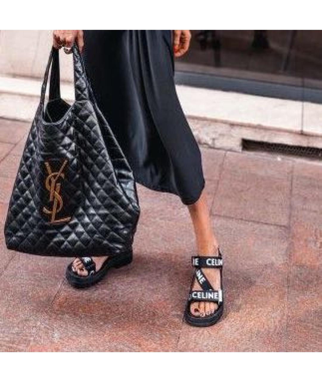 CELINE Черные текстильные сандалии, фото 6