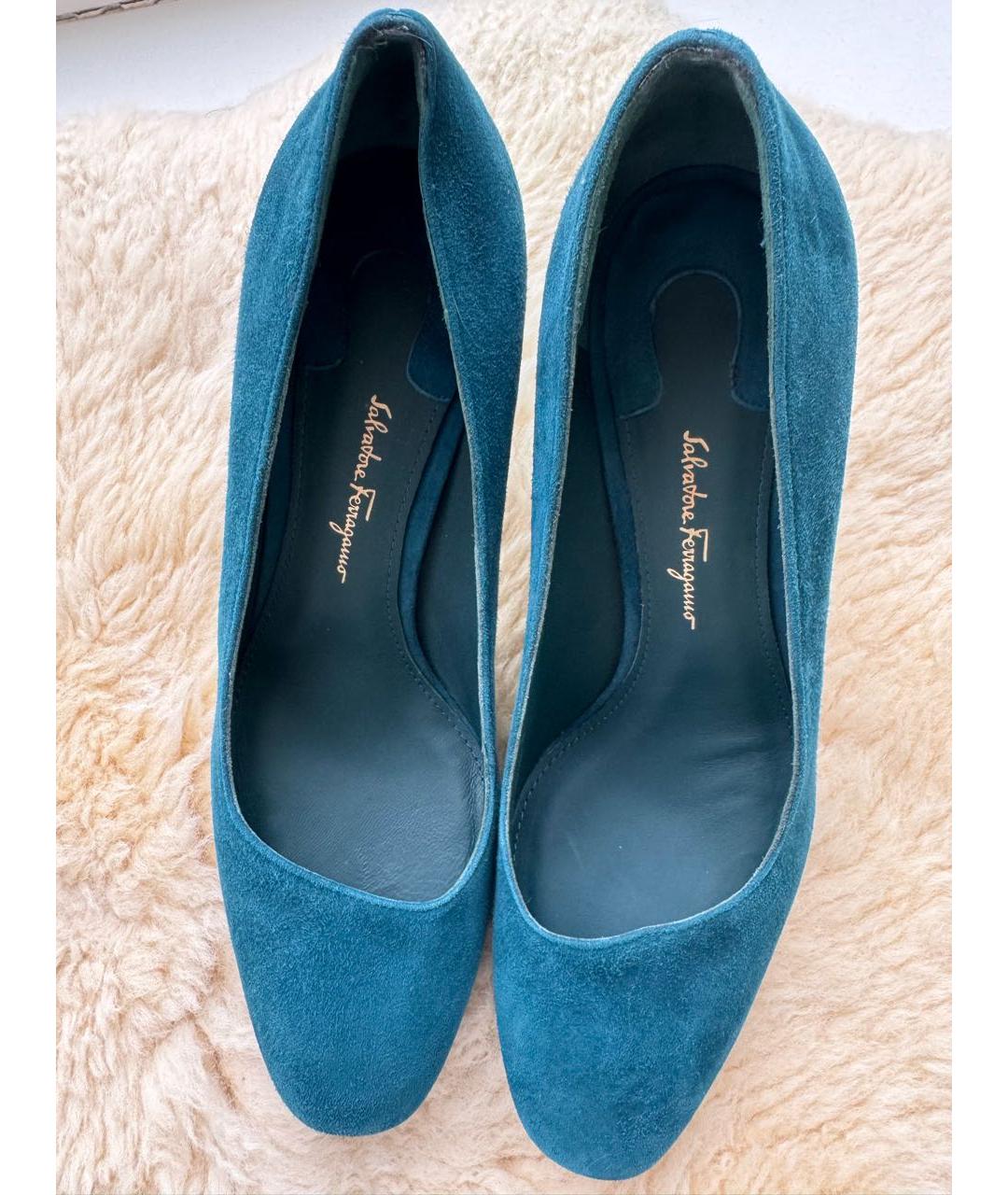 FERRAGAMO Бирюзовые замшевые туфли, фото 6