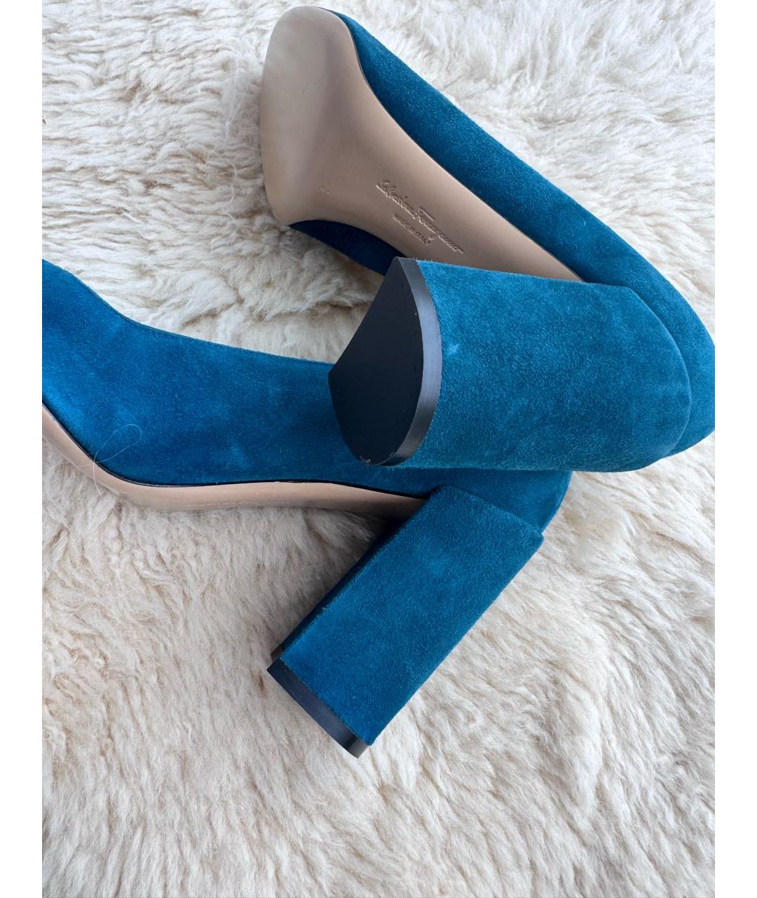 FERRAGAMO Бирюзовые замшевые туфли, фото 8