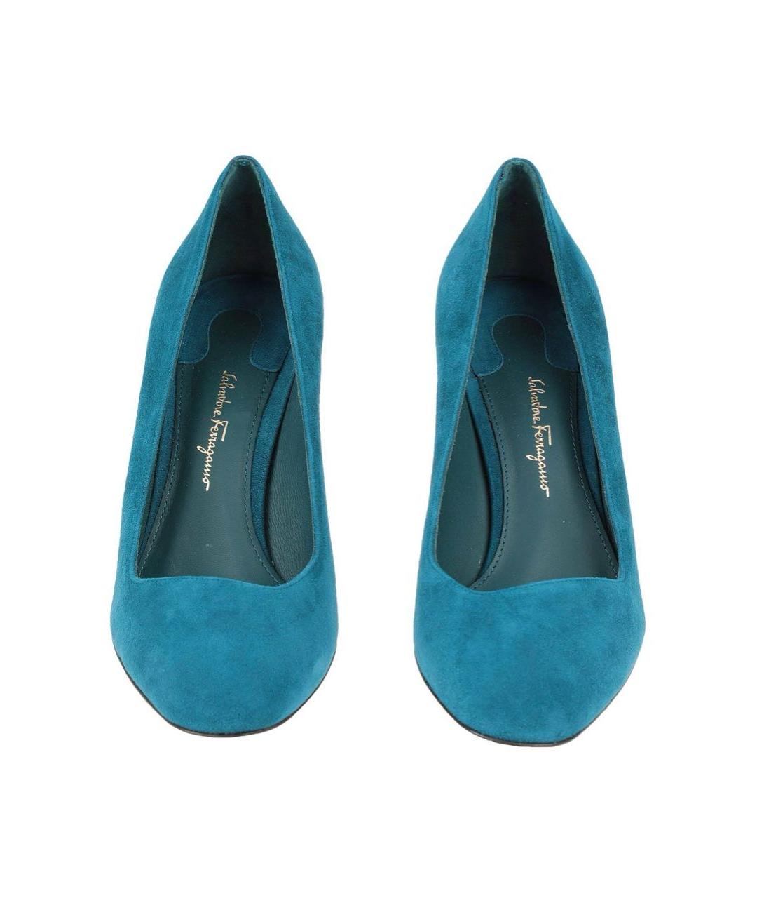FERRAGAMO Бирюзовые замшевые туфли, фото 4