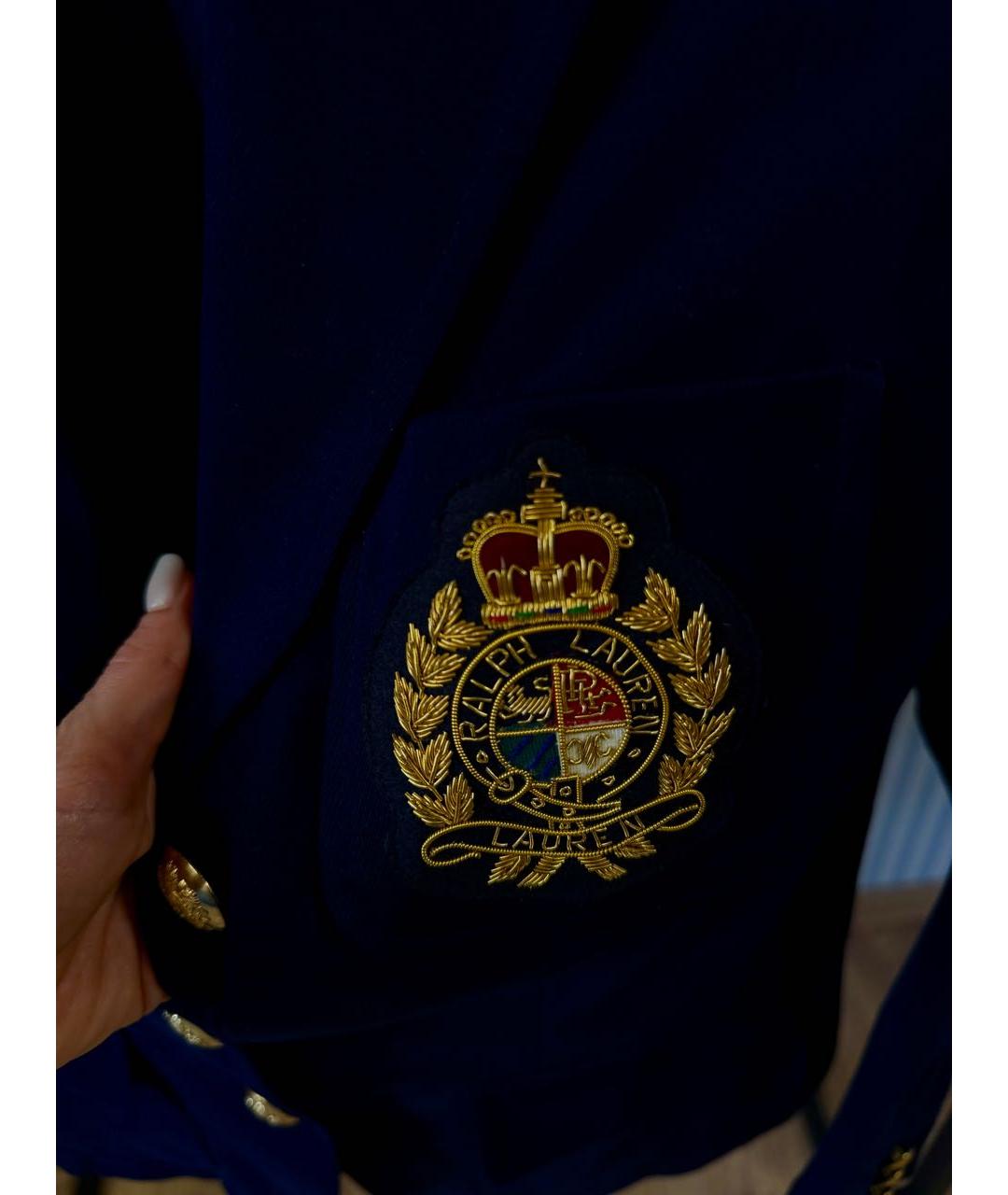 RALPH LAUREN Темно-синий хлопко-эластановый жакет/пиджак, фото 3
