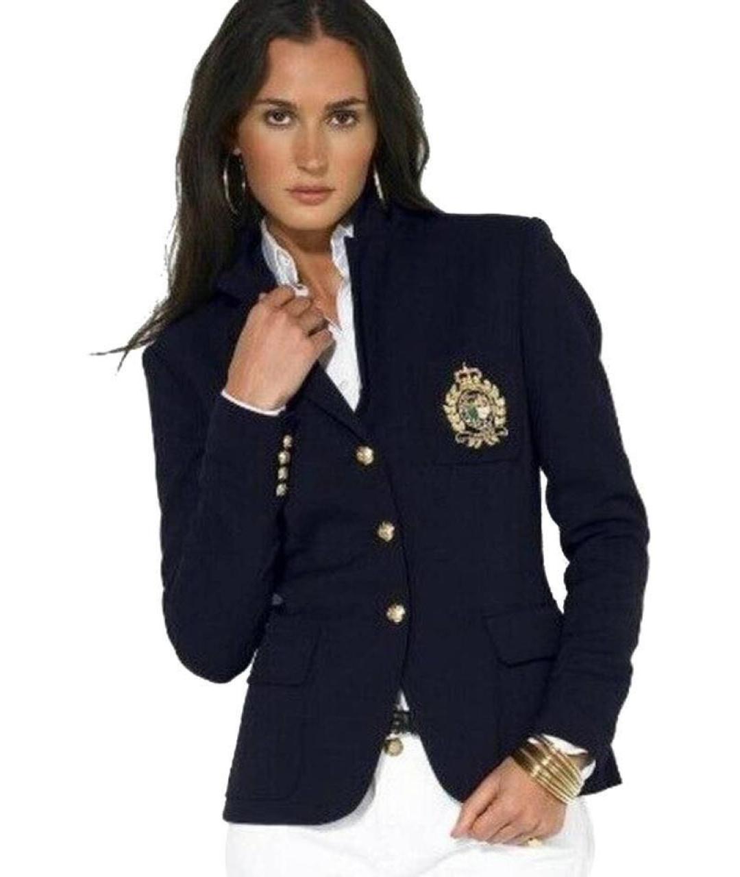 RALPH LAUREN Темно-синий хлопко-эластановый жакет/пиджак, фото 5