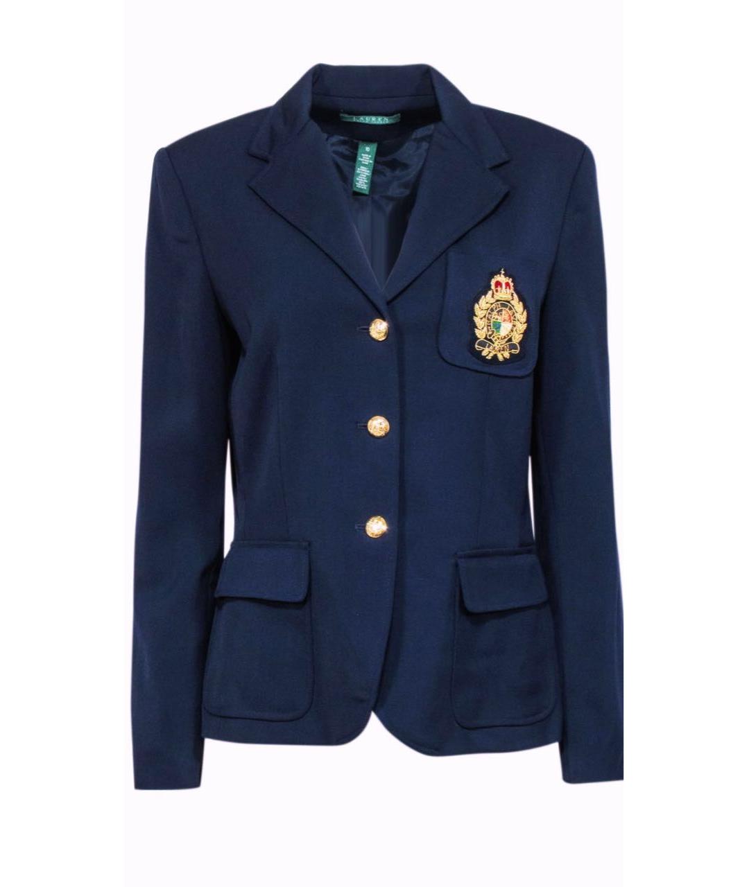 RALPH LAUREN Темно-синий хлопко-эластановый жакет/пиджак, фото 1