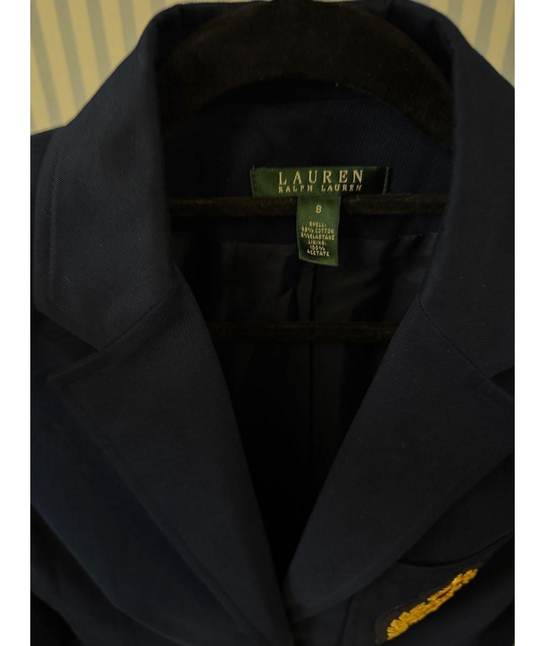 RALPH LAUREN Темно-синий хлопко-эластановый жакет/пиджак, фото 2