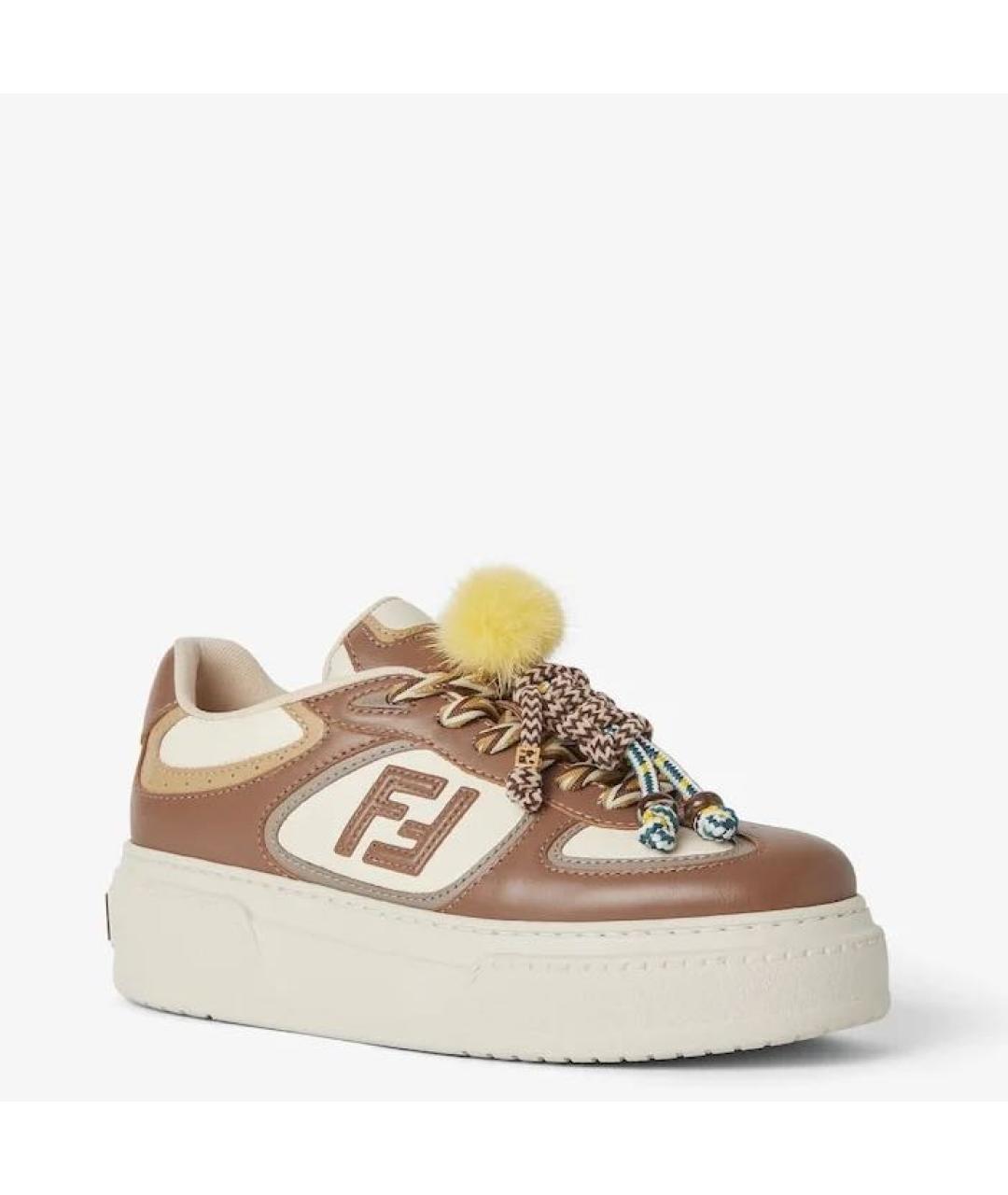 FENDI Бежевые кожаные кеды, фото 2