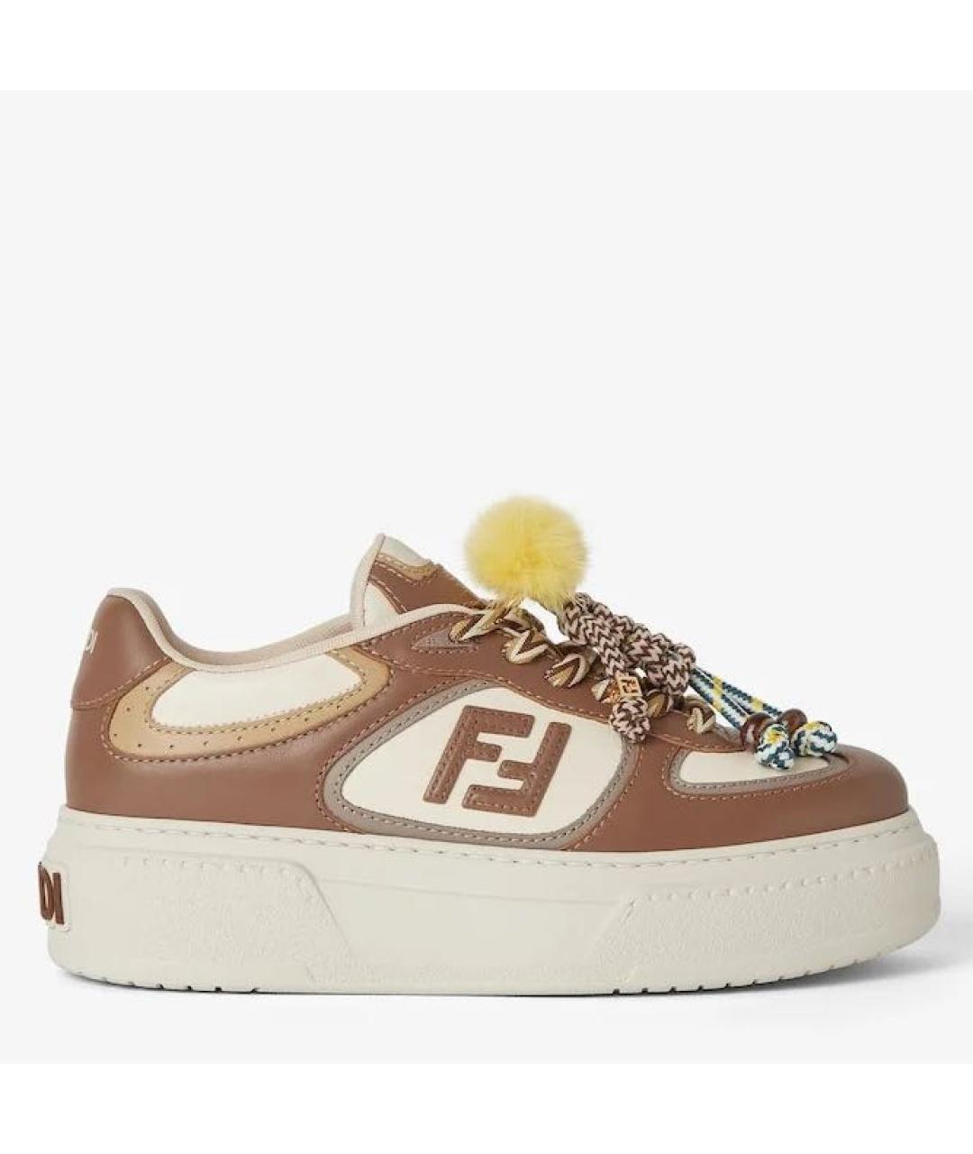FENDI Бежевые кожаные кеды, фото 7