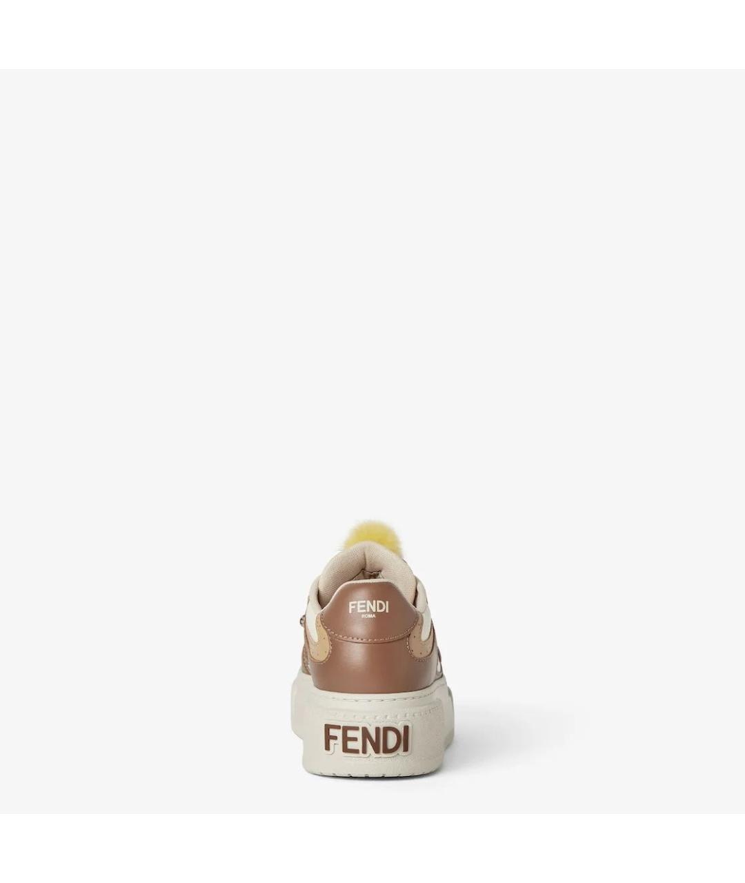 FENDI Бежевые кожаные кеды, фото 3