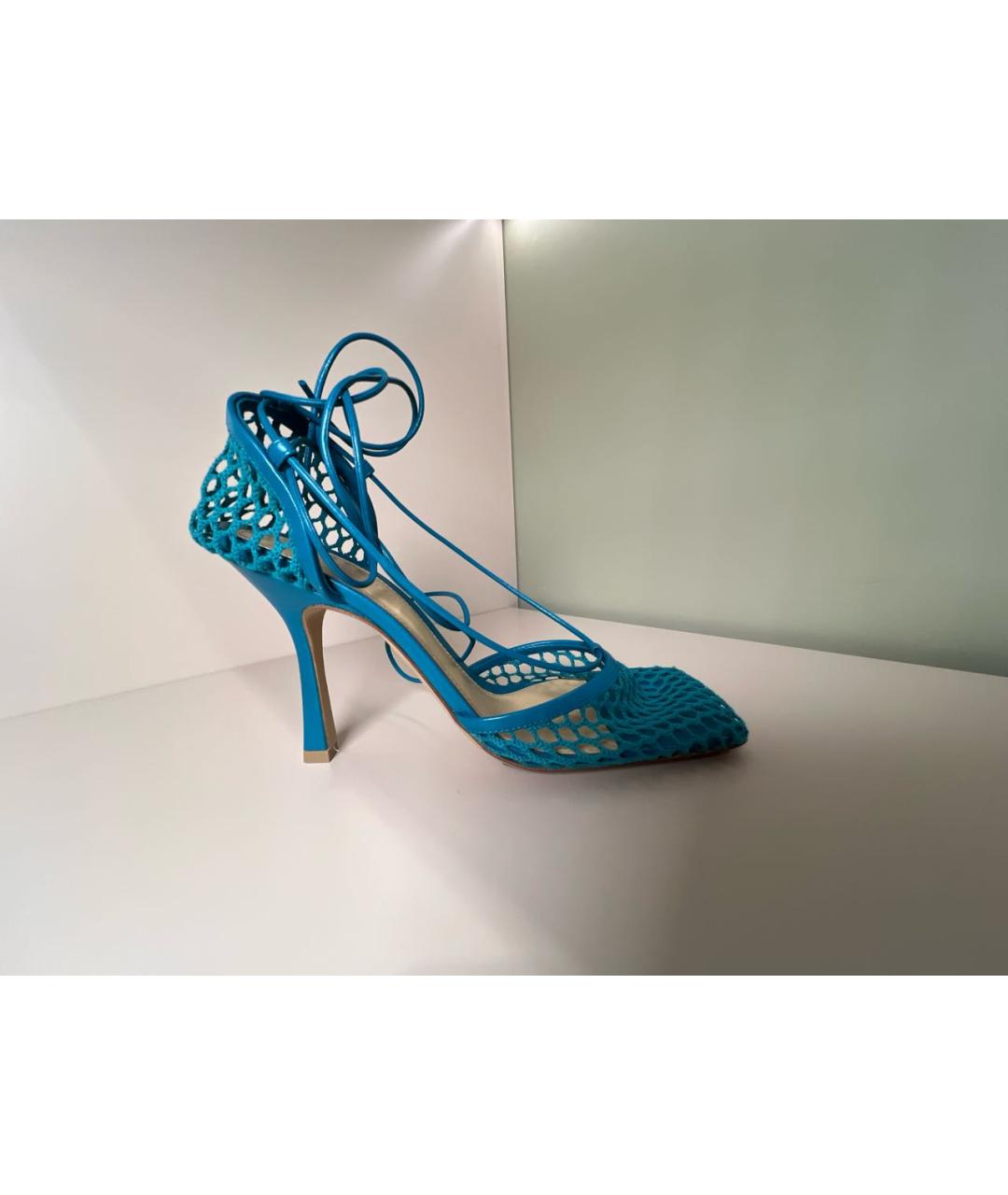 BOTTEGA VENETA Бирюзовые текстильные босоножки, фото 5