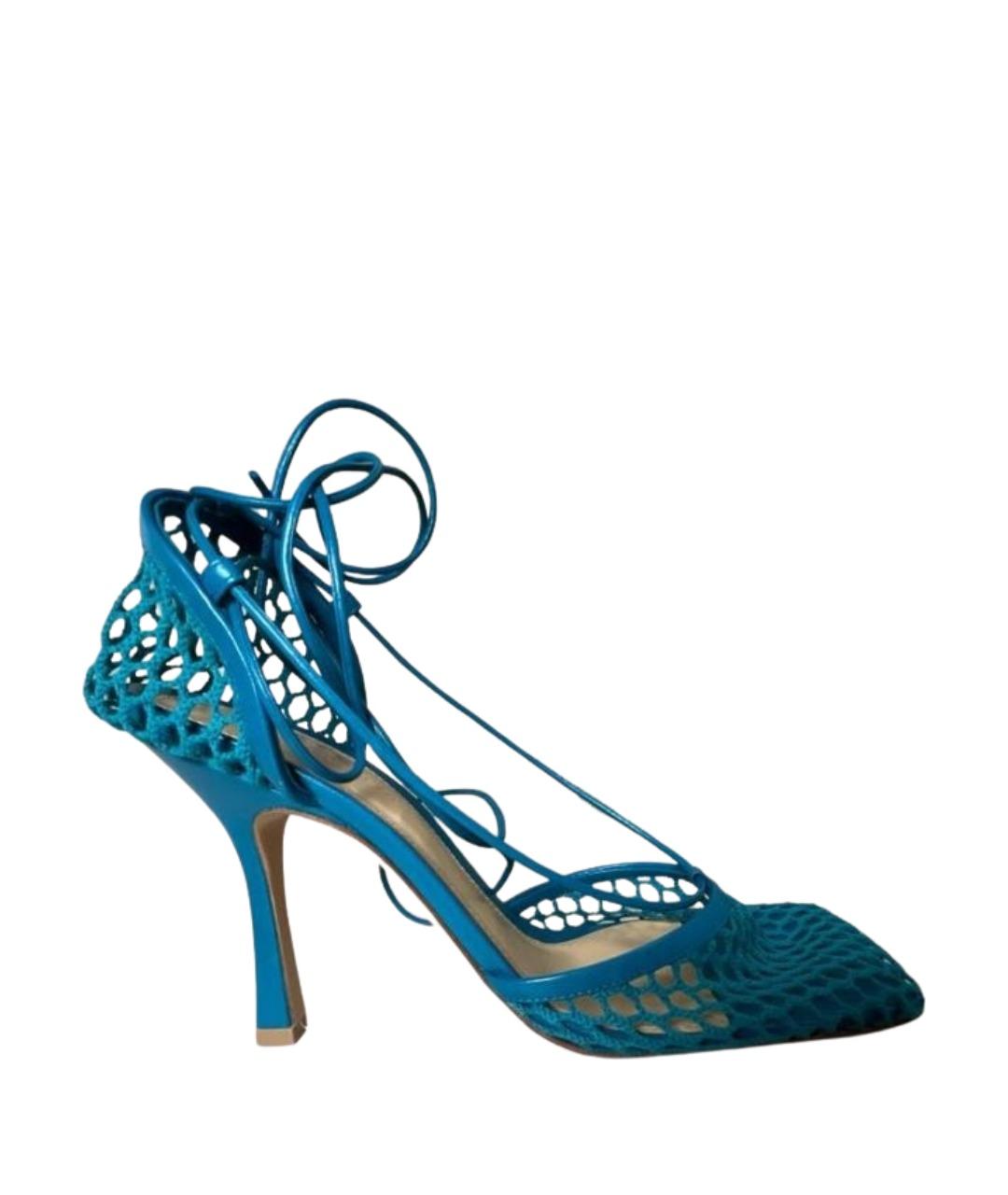 BOTTEGA VENETA Бирюзовые текстильные босоножки, фото 1