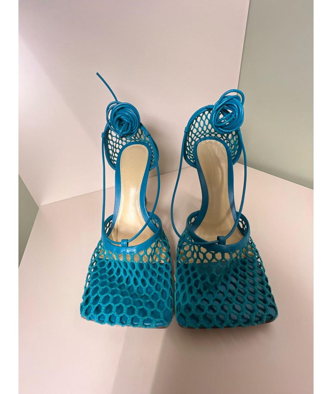 BOTTEGA VENETA Бирюзовые текстильные босоножки, фото 2