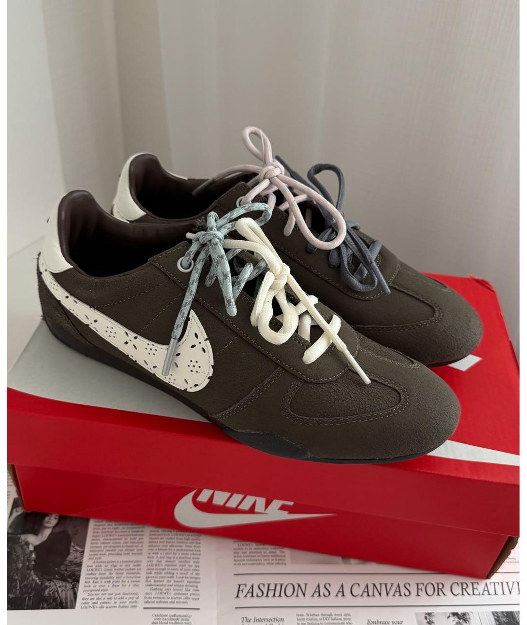 NIKE Коричневые кожаные кроссовки, фото 2