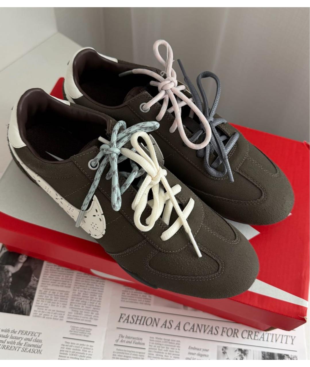 NIKE Коричневые кожаные кроссовки, фото 3