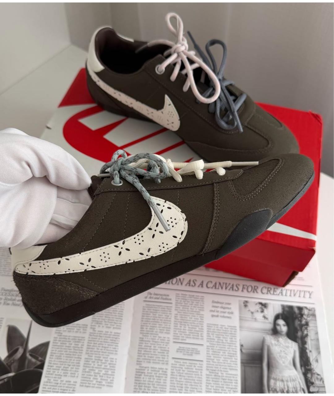NIKE Коричневые кожаные кроссовки, фото 5
