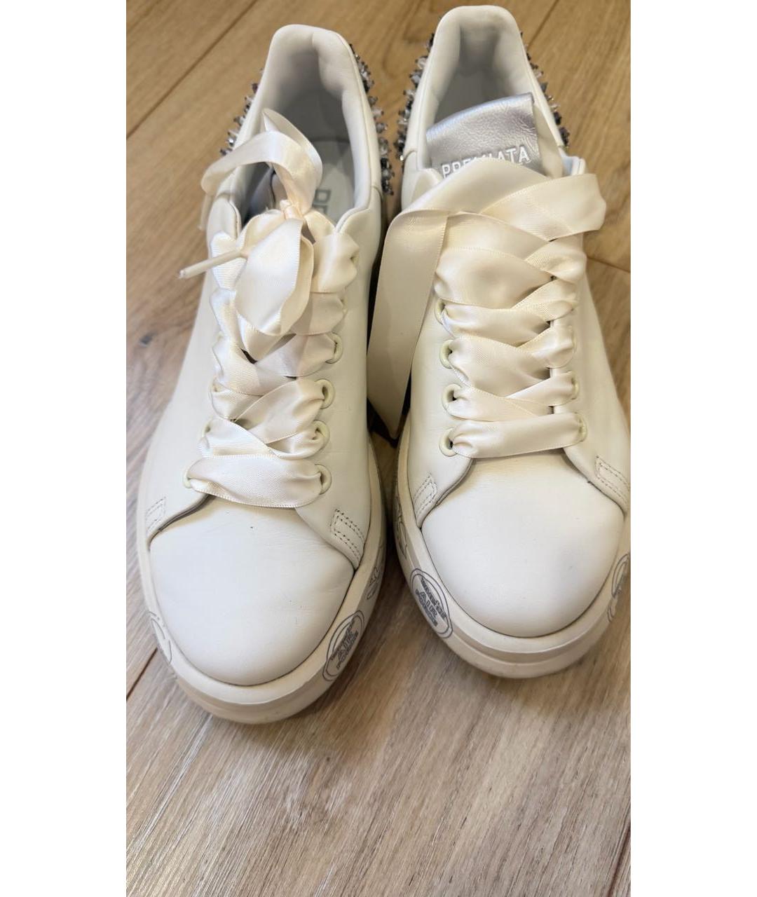 PREMIATA Белые кожаные лодочки на низком каблуке, фото 8
