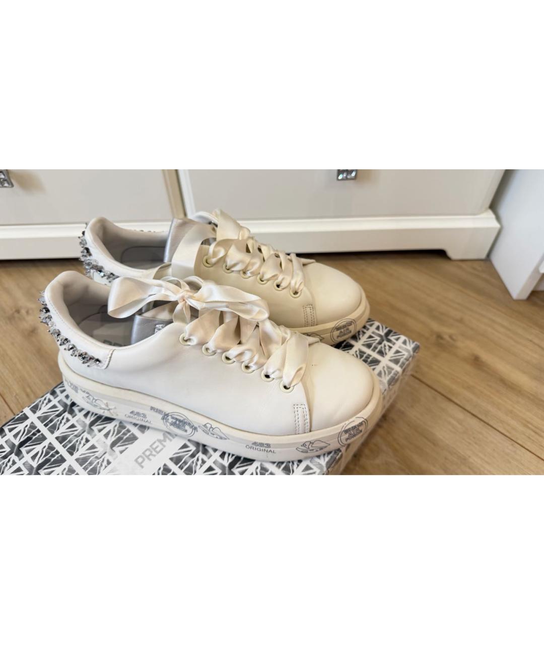 PREMIATA Белые кожаные лодочки на низком каблуке, фото 9
