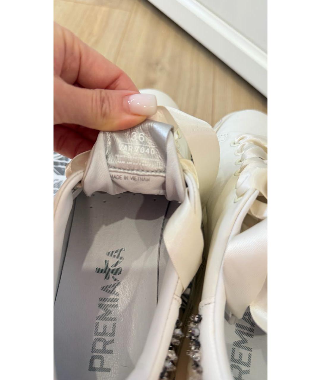 PREMIATA Белые кожаные лодочки на низком каблуке, фото 5