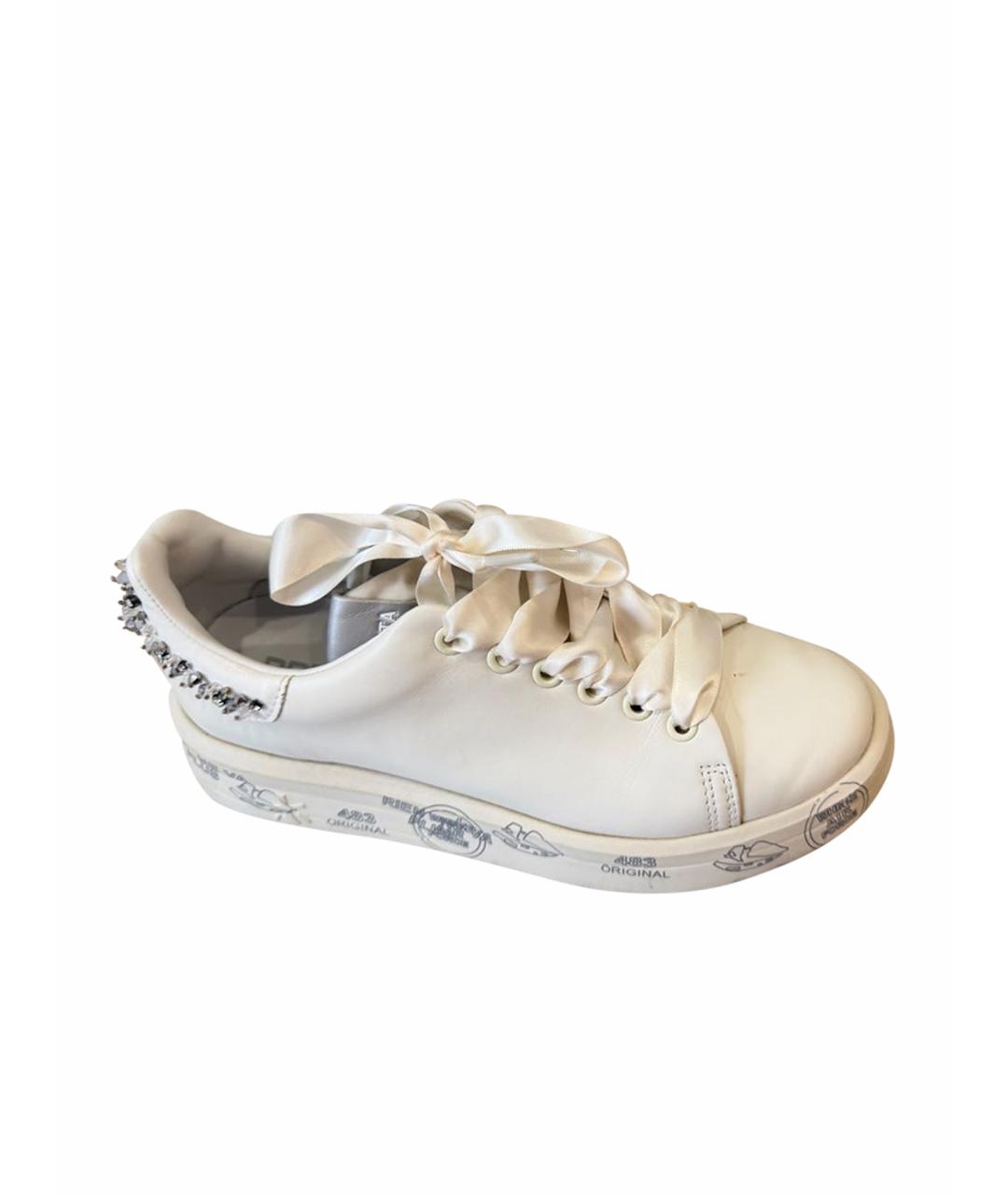 PREMIATA Белые кожаные лодочки на низком каблуке, фото 1