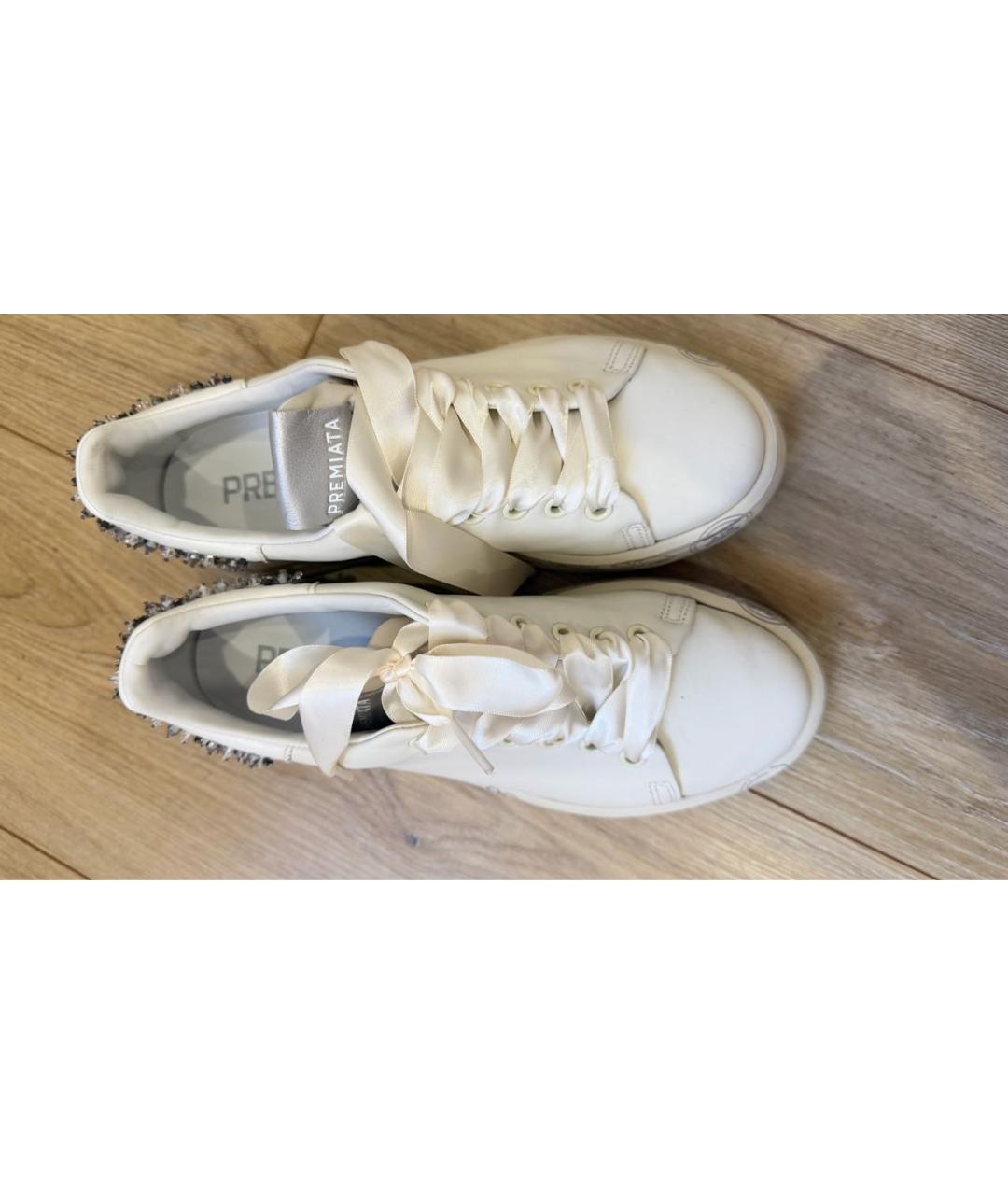 PREMIATA Белые кожаные лодочки на низком каблуке, фото 3