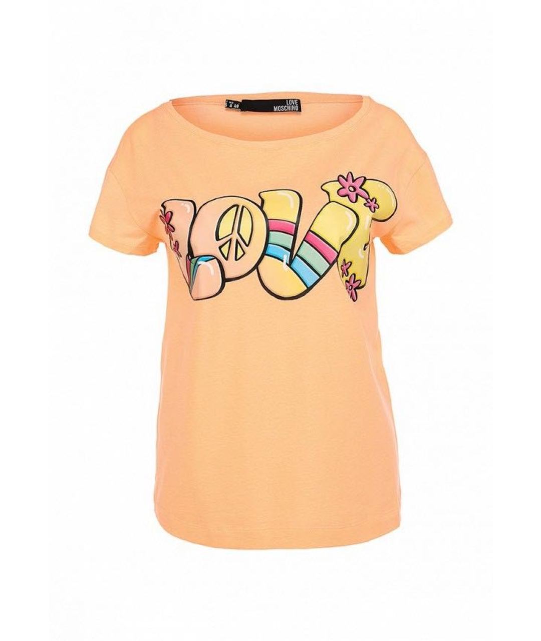 LOVE MOSCHINO Оранжевая хлопко-эластановая футболка, фото 1