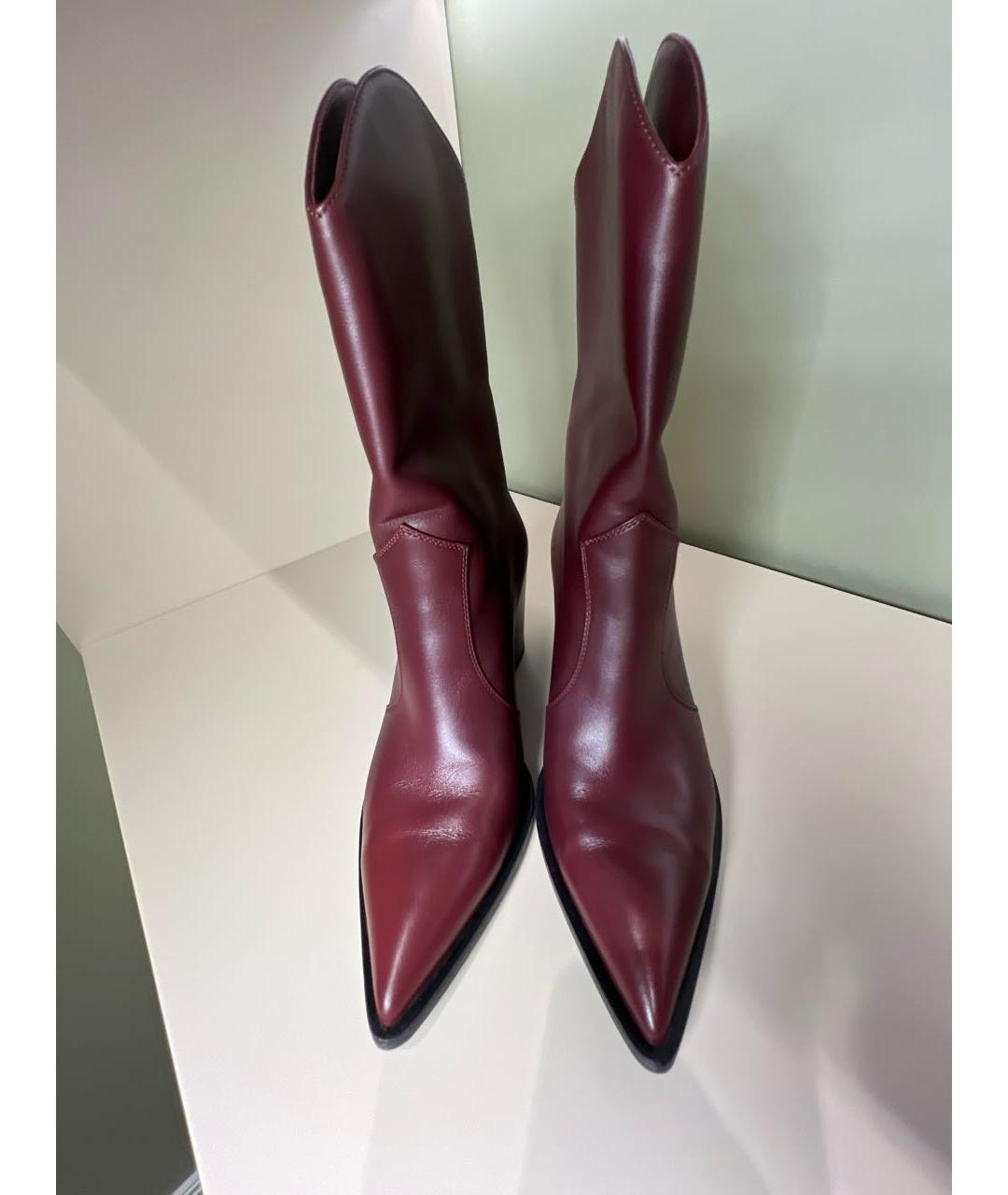 GIANVITO ROSSI Бордовые кожаные полусапоги, фото 2