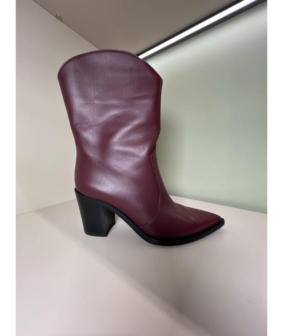 GIANVITO ROSSI Бордовые кожаные полусапоги, фото 5