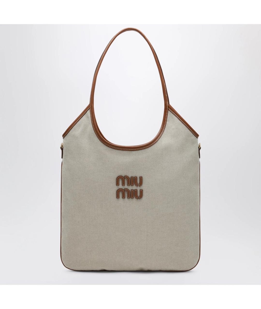 MIU MIU Бежевая тканевая сумка тоут, фото 3