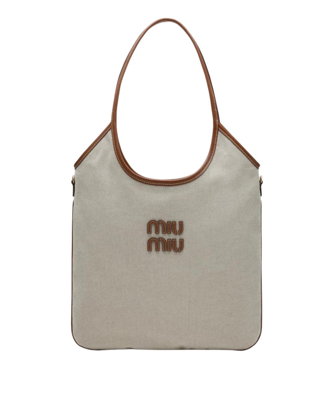 MIU MIU Бежевая тканевая сумка тоут, фото 1