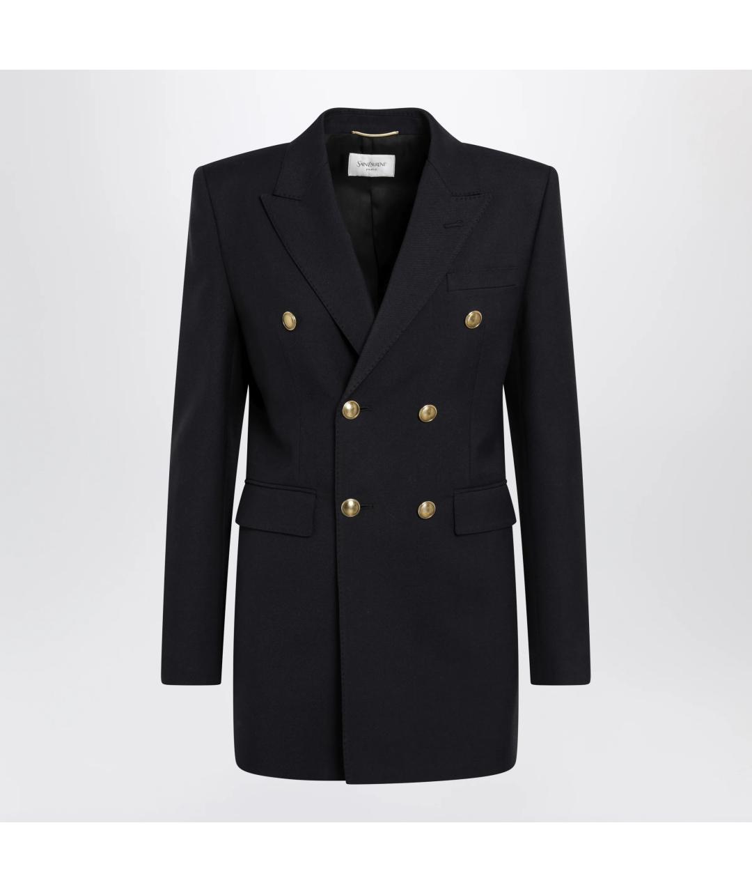 SAINT LAURENT Темно-синий шерстяной жакет/пиджак, фото 3
