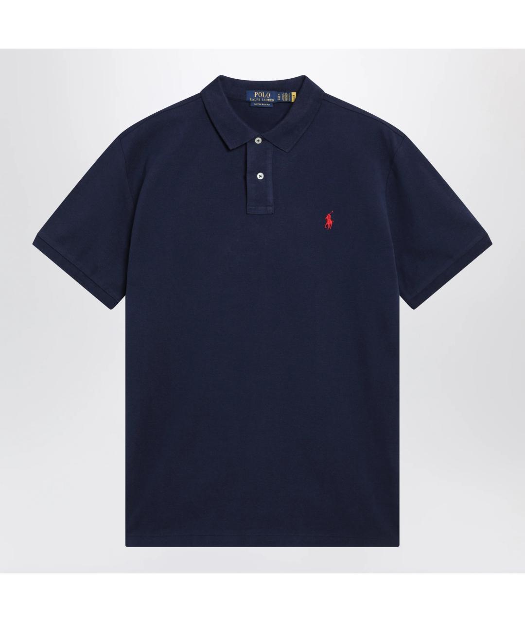 POLO RALPH LAUREN Темно-синее хлопковое поло с коротким рукавом, фото 3