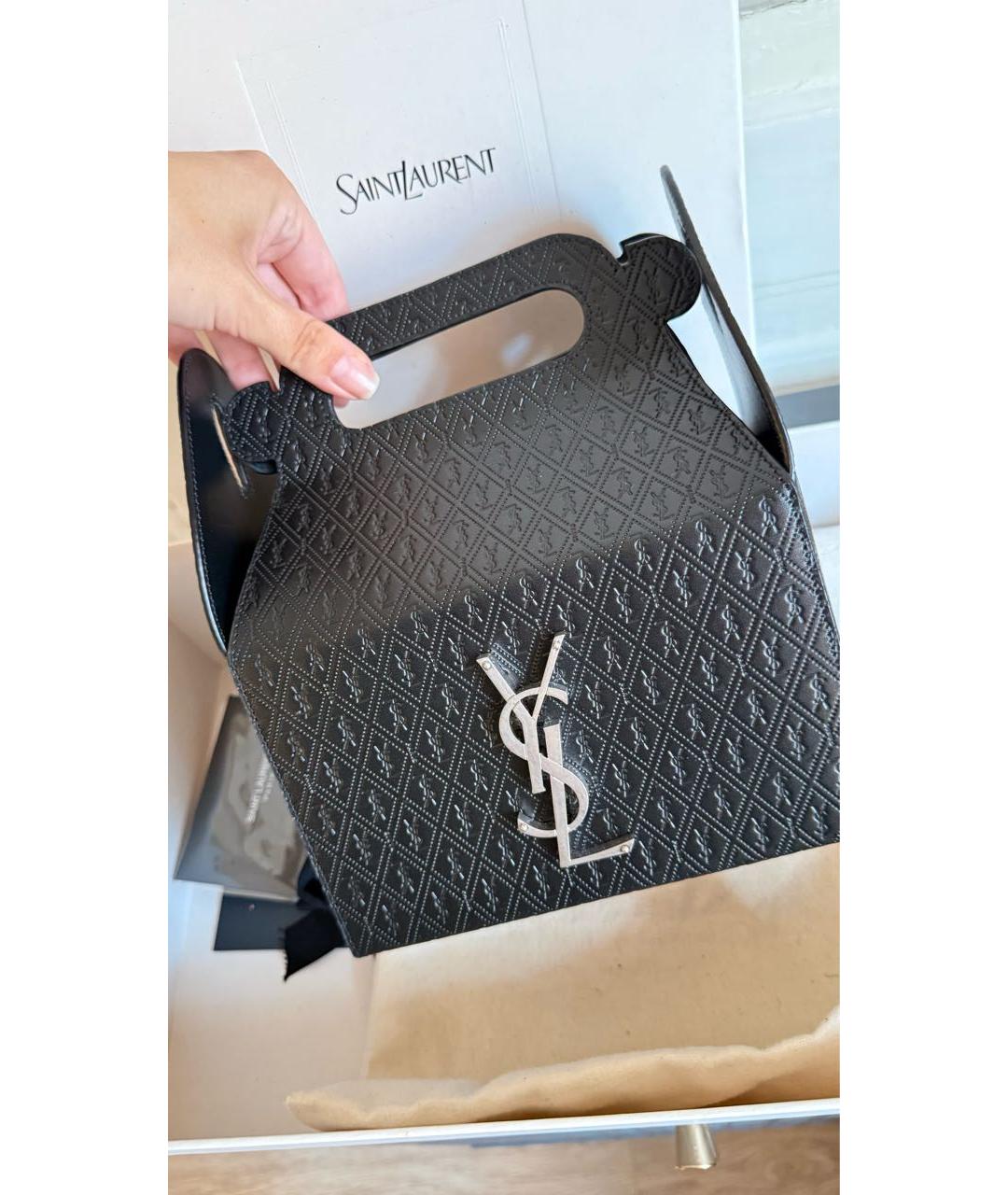 SAINT LAURENT Черная кожаная сумка с короткими ручками, фото 2