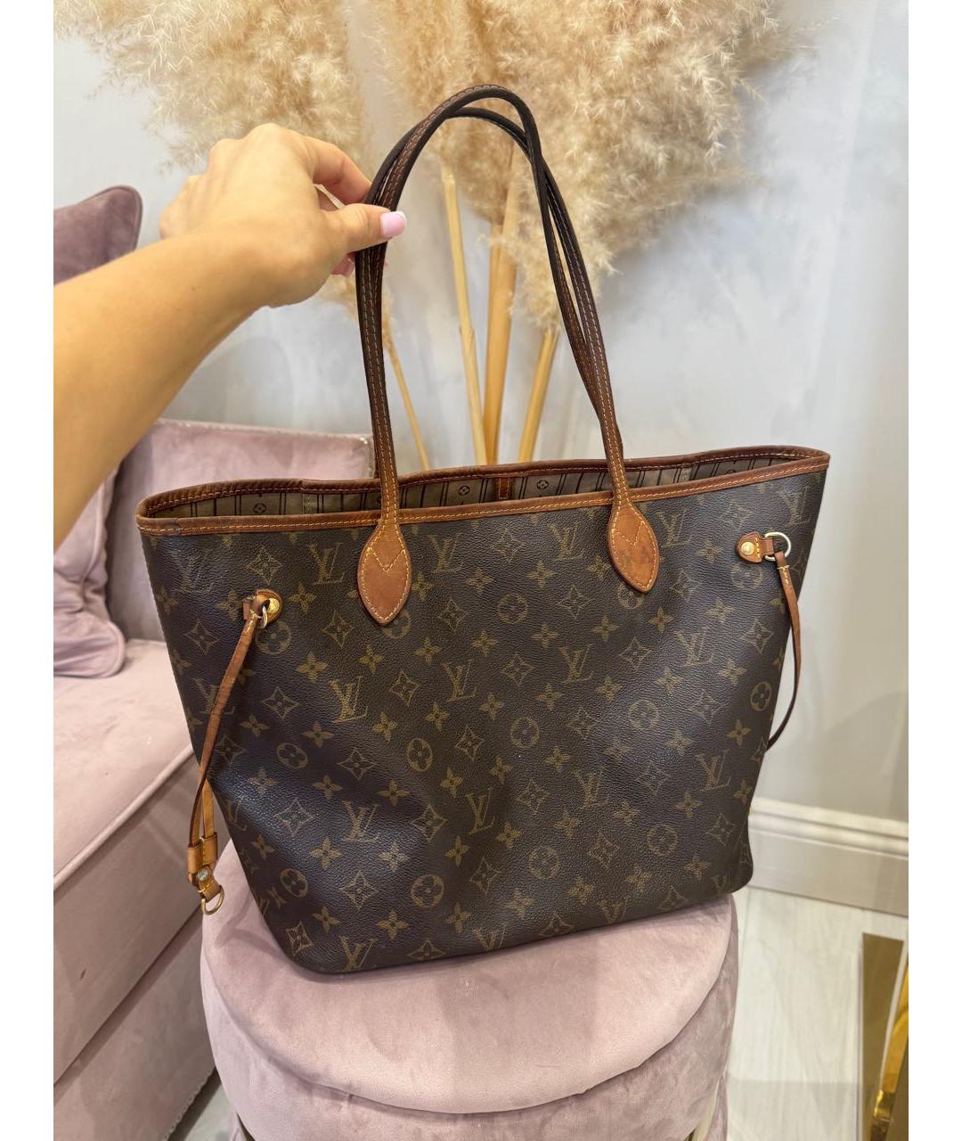 LOUIS VUITTON Коричневая кожаная сумка с короткими ручками, фото 6