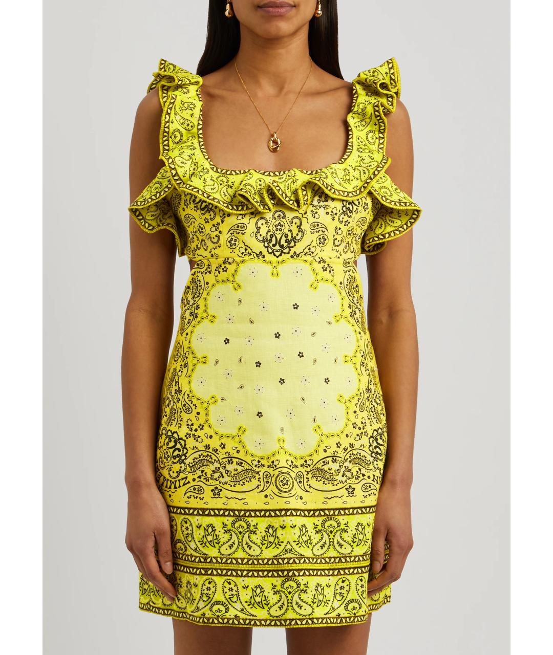 ZIMMERMANN Желтое льняное коктейльное платье, фото 7