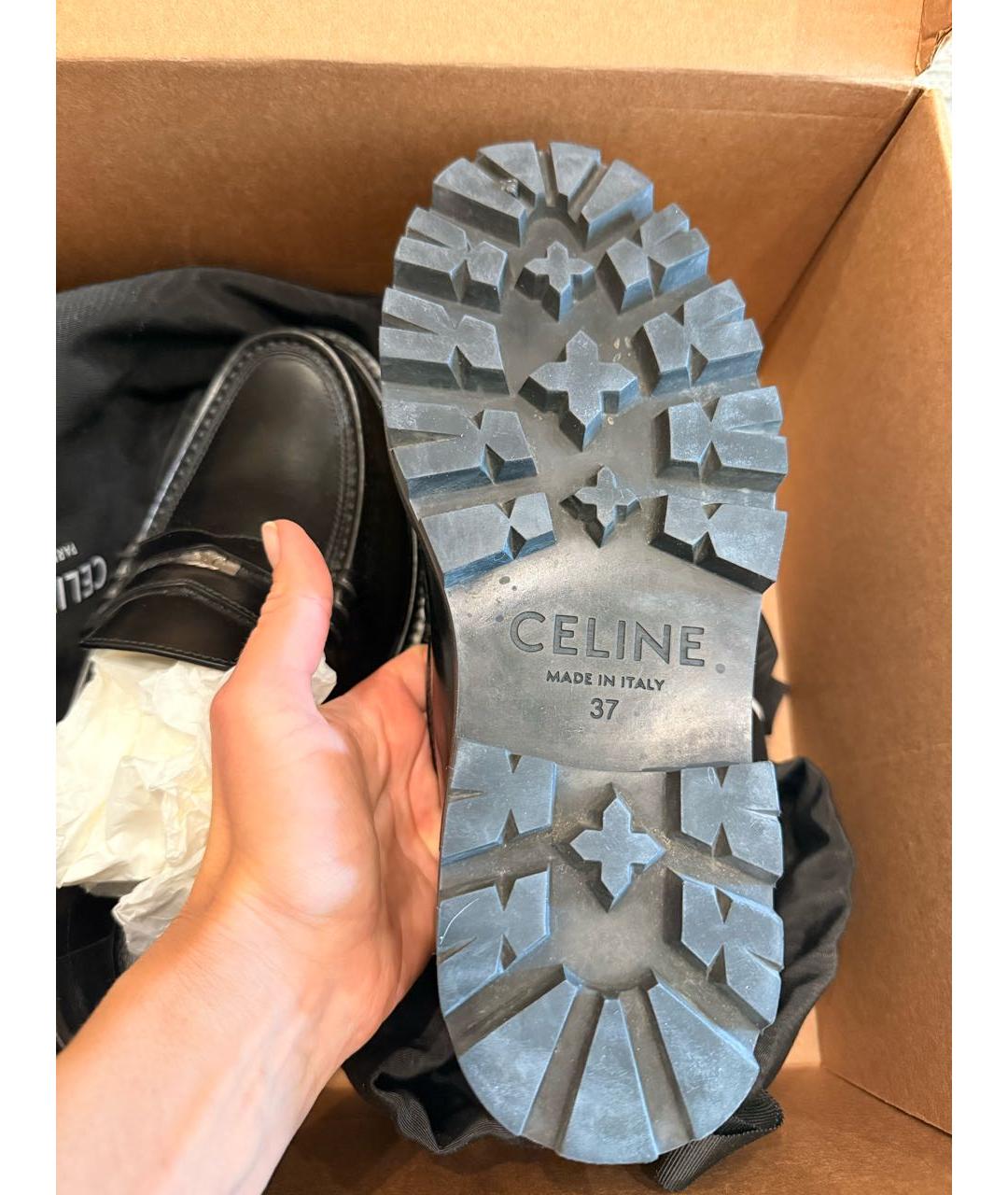 CELINE Черные кожаные лоферы, фото 4