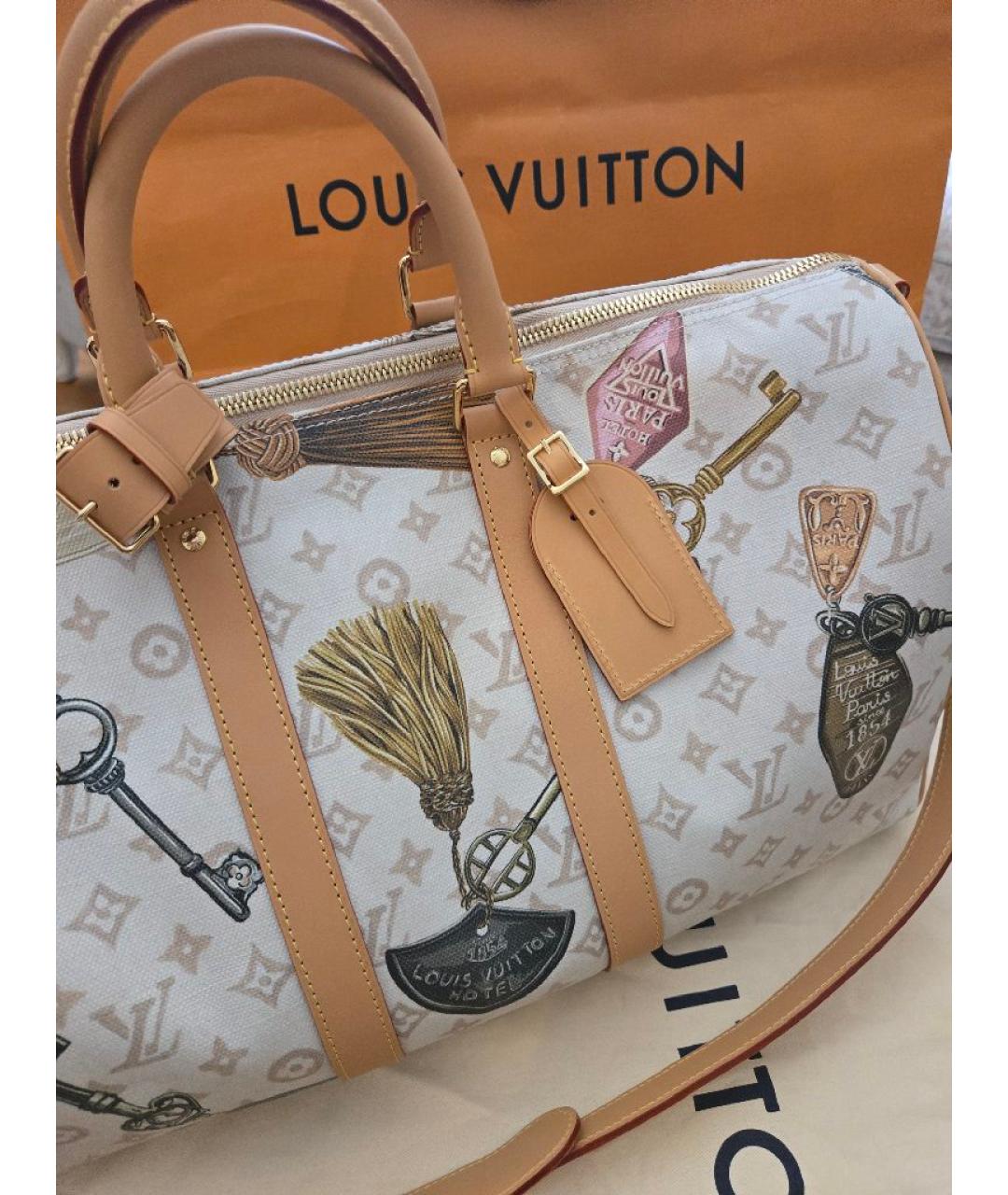 LOUIS VUITTON Бежевая кожаная дорожная/спортивная сумка, фото 6