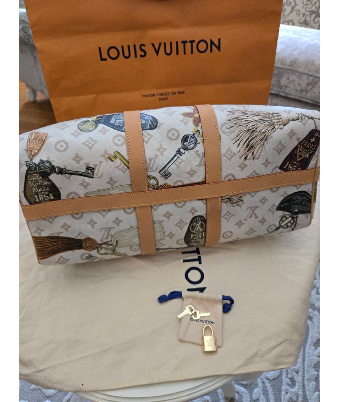 LOUIS VUITTON Бежевая кожаная дорожная/спортивная сумка, фото 8