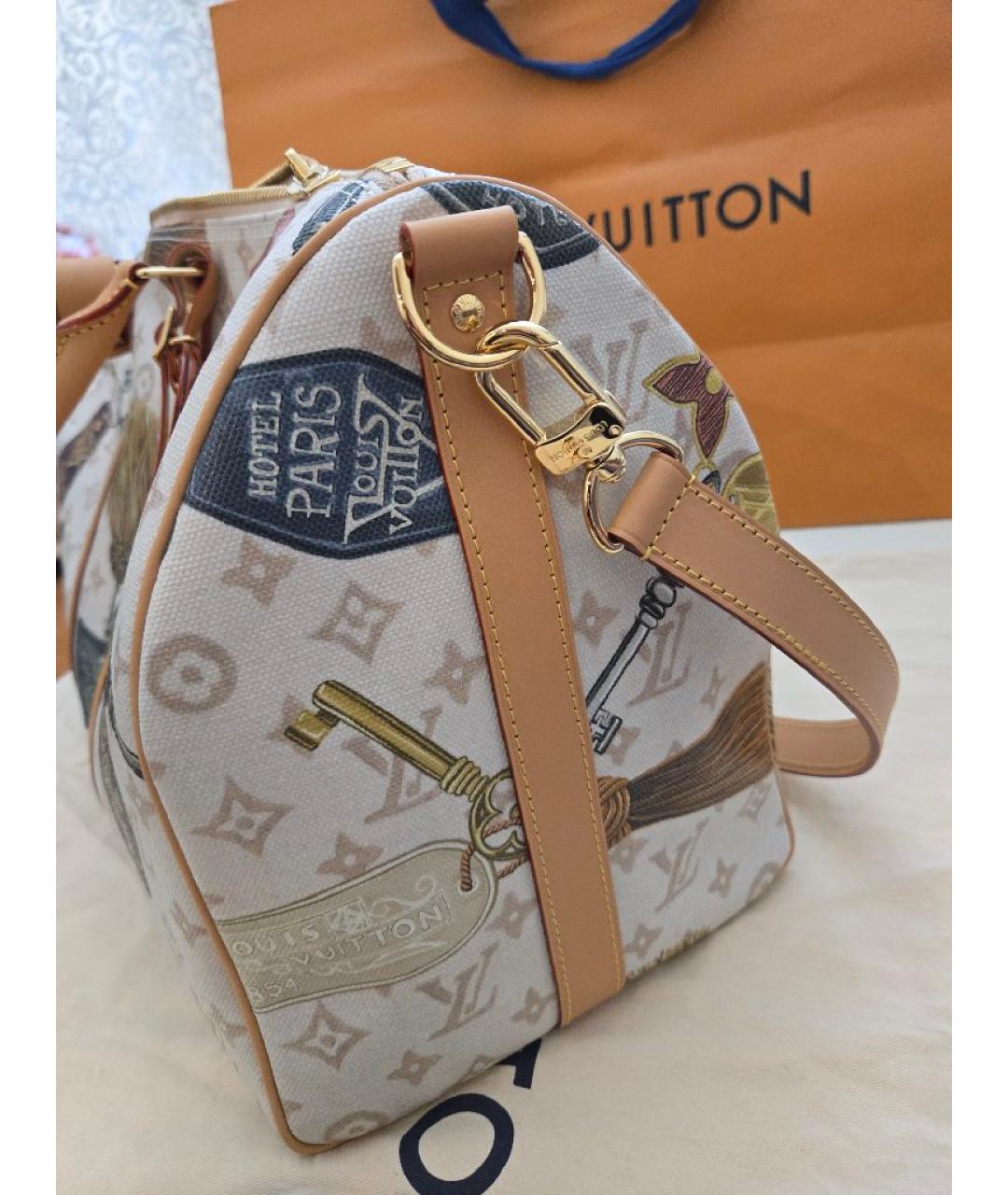 LOUIS VUITTON Бежевая кожаная дорожная/спортивная сумка, фото 3